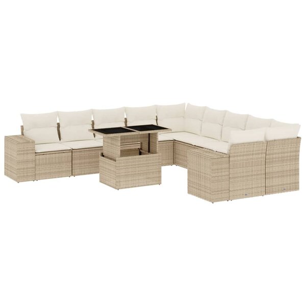 vidaXL Salon de jardin 11 Pièces avec coussins beige résine tressée