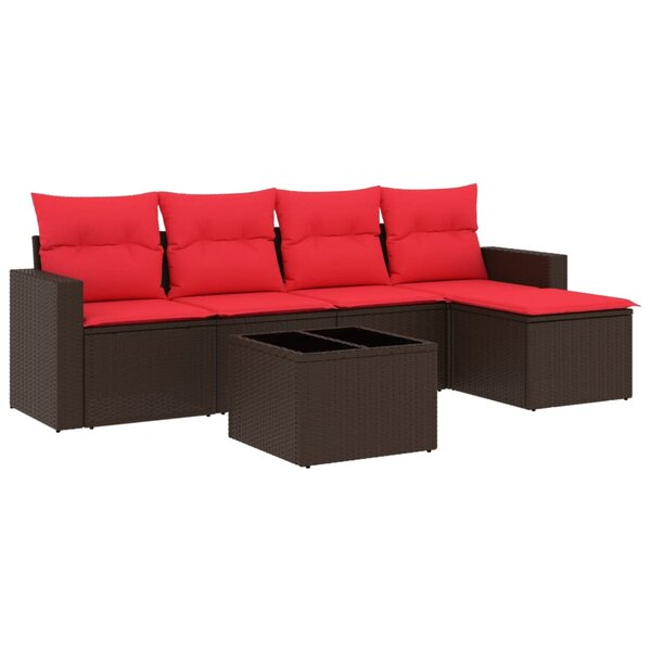 vidaXL Salon de jardin 6 Pièces avec coussins marron résine tressée