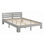 Lit double 140x200 cm gris en pin massif avec matelas mousse et sommier a lattes