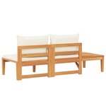 vidaXL Banc de jardin avec table et coussins Blanc crème Teck solide