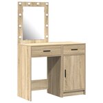 Ensemble de coiffeuse 2 pièces avec LED en bois d'ingénierie chêne Sonoma