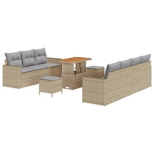 vidaXL Ensemble de canapé de jardin 10 Pièces Beige polyrotin