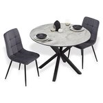 Table ronde noir gris avec 2 chaises tissu