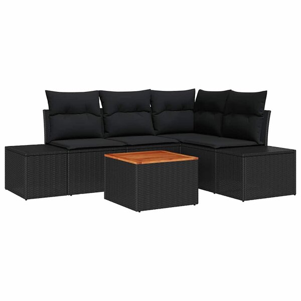 vidaXL Ensemble de canapé de jardin avec coussin 5 Pièces Noir Poly rotin