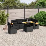 vidaXL Salon de jardin 7 Pièces avec coussins noir résine tressée