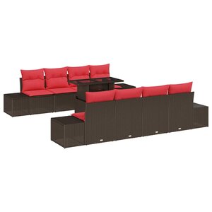 vidaXL Ensemble de canapé de jardin avec coussin 7 Pièces Marron et rouge