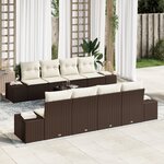 vidaXL Ensemble de Sofa de Jardin 7 pièces avec Coussins Marron Poly Rattan