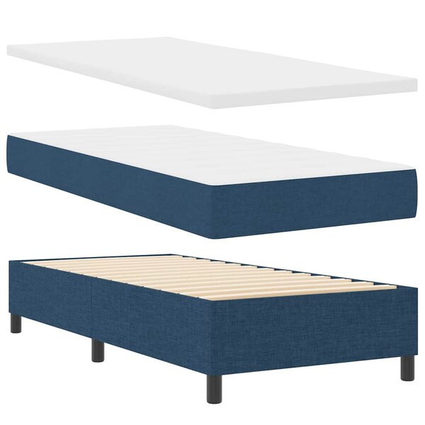 vidaXL Lit à ressorts avec matelas et banc bleu 90x200 cm Tissu