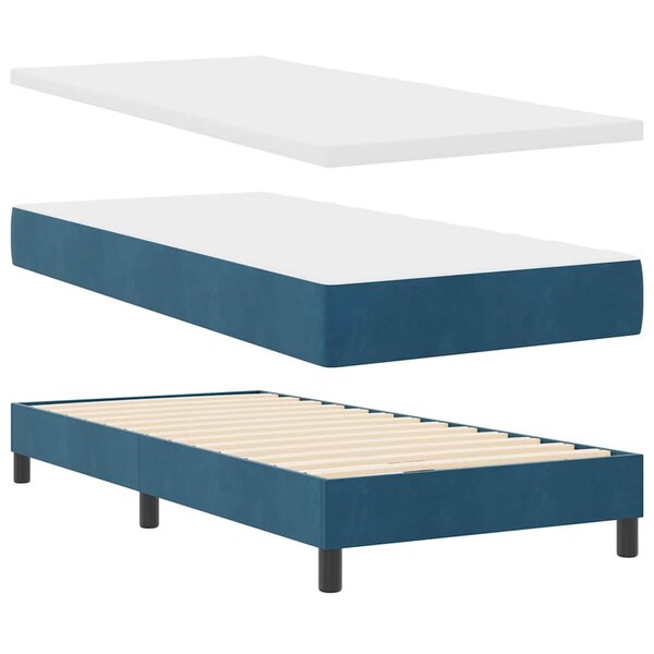Lit à ressorts vidaXL avec matelas bleu foncé 100x200 cm en velours