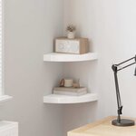 vidaXL Étagères d'angle flottantes 2 pièces Blanc brillant 25 x 25 x 3 8 cm MDF