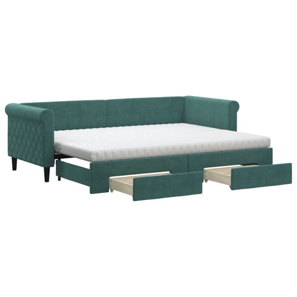 vidaXL Lit de jour avec gigogne et tiroirs vert foncé 80x200cm velours