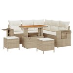 Ensemble de Canapé de Jardin de 8 pièces avec Coussins Beige Rotin Synthétique Acacia