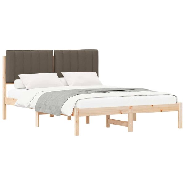 vidaXL Cadre de lit avec tête de lit rembourrée Taupe 140 x 190 cm