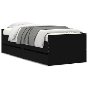 vidaXL Cadre de lit avec tiroirs sans matelas noir 100x200 cm