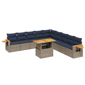 vidaXL Salon de jardin 11 Pièces avec coussins gris résine tressée