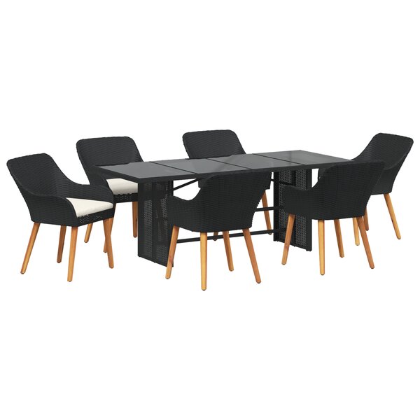 vidaXL Ensemble de salle à manger de jardin 7 pièces Noir Poly Rotin
