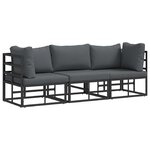 vidaXL Mobilier de jardin avec coussin 3 Pièces Noir Aluminium