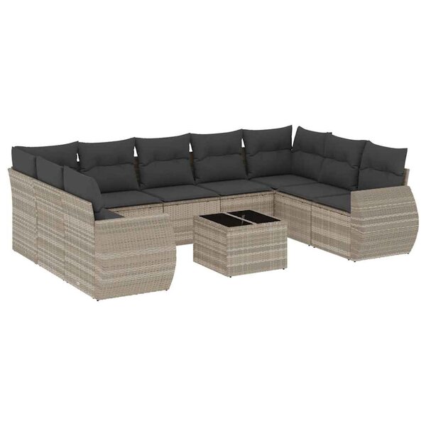 vidaXL Salon de jardin avec coussins 10 Pièces gris clair résine tressée