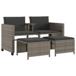 vidaXL Canapé de jardin 2 places avec table et tabourets gris rotin