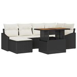 vidaXL Ensemble de canapé de jardin de 7 pièces avec coussins noir en rattan poly