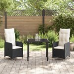 vidaXL Set de Salle à Manger de Jardin 3 Pièces avec Coussins Noirs en Poly Rattan