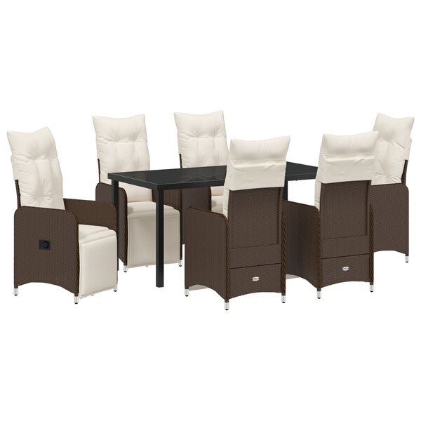 vidaXL Set de salle à manger de jardin 7 pièces avec coussins en poly rotin marron