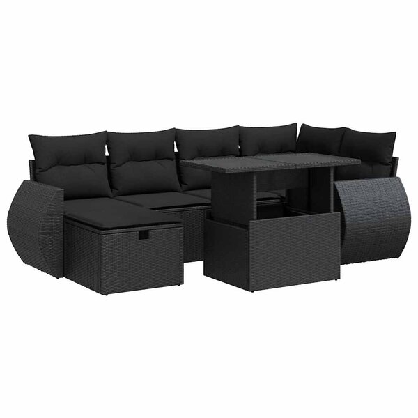 vidaXL Salon de jardin 7 Pièces avec coussins noir résine tressée