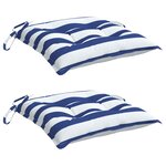 vidaXL Coussins de chaise lot de 2 rayures bleues blanches 50x50x7 cm