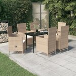 vidaXL Ensemble à manger de jardin avec coussins 7 Pièces Beige