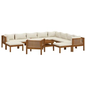 vidaXL Salon de jardin 12 Pièces avec coussin crème Bois d'acacia solide