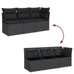 vidaXL Canapé de jardin avec coussins 3 places noir résine tressée