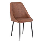 2 chaises de salle à manger en cuir synthétique marron vintage avec pieds noirs