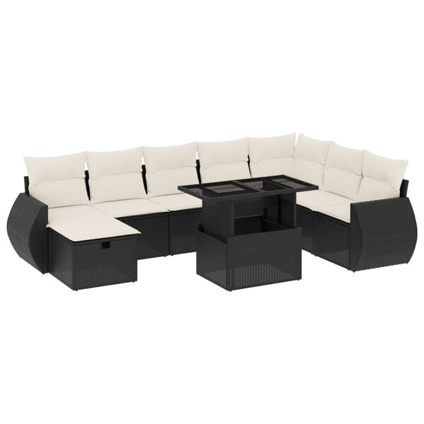 vidaXL Salon de jardin 9 Pièces avec coussins noir résine tressée
