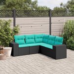 vidaXL Salon de jardin 5 Pièces avec coussins noir résine tressée