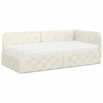 vidaXL Cadre de lit d'angle avec matelas Crème 90 x 200 cm Velours