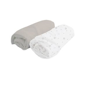 Lot 2 draps housse jersey blanc/perle 60 x 120 cm