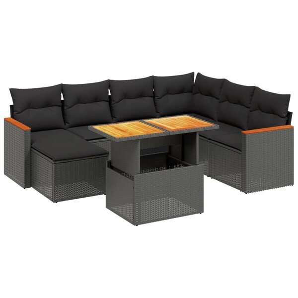 vidaXL Salon de jardin 8 Pièces avec coussins noir résine tressée