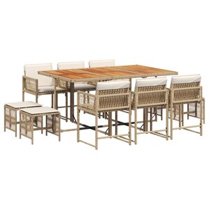 vidaXL Ensemble à manger de jardin et coussins 11 Pièces beige poly rotin