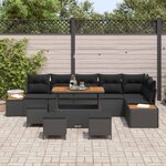 vidaXL Ensemble de canapé de jardin avec coussin 10 Pièces Noir