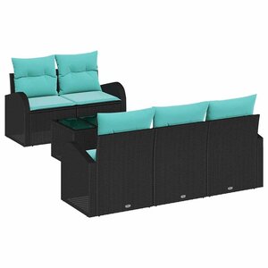 vidaXL Ensemble de canapé de jardin 6 Pièces Noir et turquoise