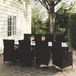 vidaXL Ensemble à manger d'extérieur 9Pièces coussins résine tressée noir