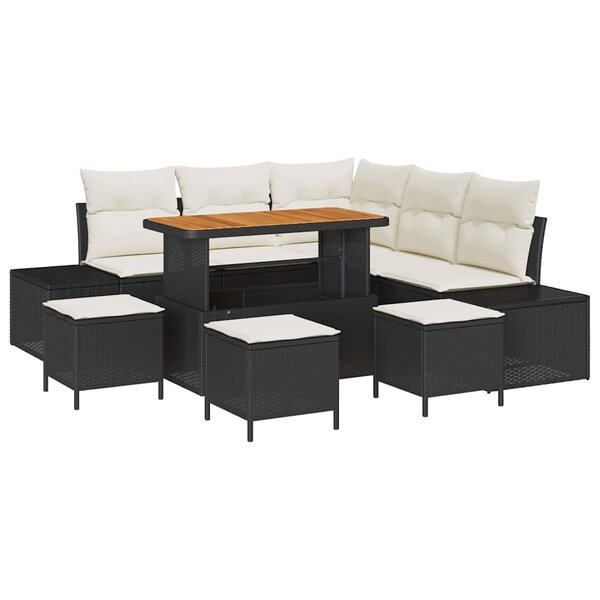 vidaXL Ensemble de canapé de jardin avec coussin 9 Pièces Noir Poly rotin