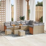 Canapés de Jardin 12 Pièces avec Coussins Beige en Rotin Poly Acacia