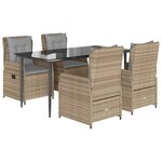 vidaXL Ensemble à manger de jardin avec coussins 5Pièces Beige poly rotin