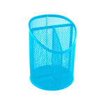 Pot a crayons q-connect maille metallique 3 compartiments hauteur 147 mm diamètre 110 mm coloris turquoise