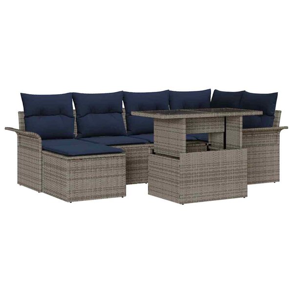 vidaXL Ensemble de canapé de jardin 7 Pièces Gris Poly Rattan