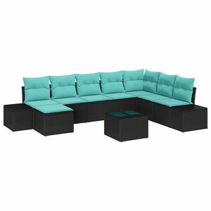 vidaXL Ensemble de canapé de jardin avec coussin 9 Pièces Noir polyrotin