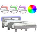 vidaXL Cadre de lit avec LED sans matelas sonoma gris 120x200 cm