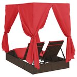 vidaXL Chaiselongue double avec toit et rideaux Réglable Marron