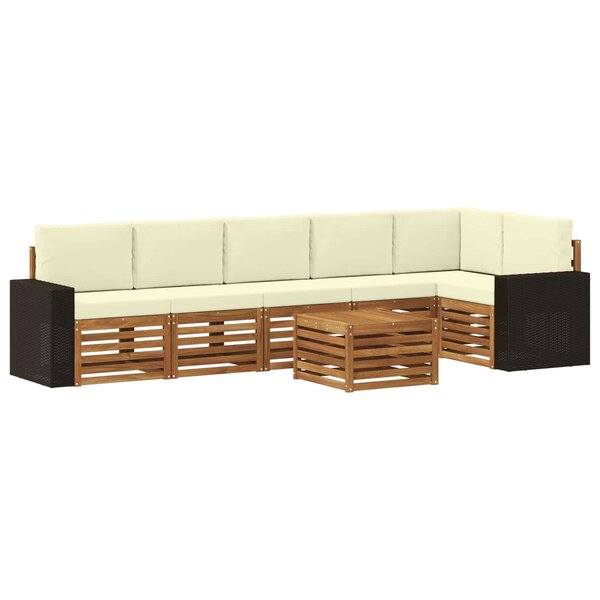 vidaXL Ensemble de canapés d'extérieur 7 pc Naturel et Crème Polyester